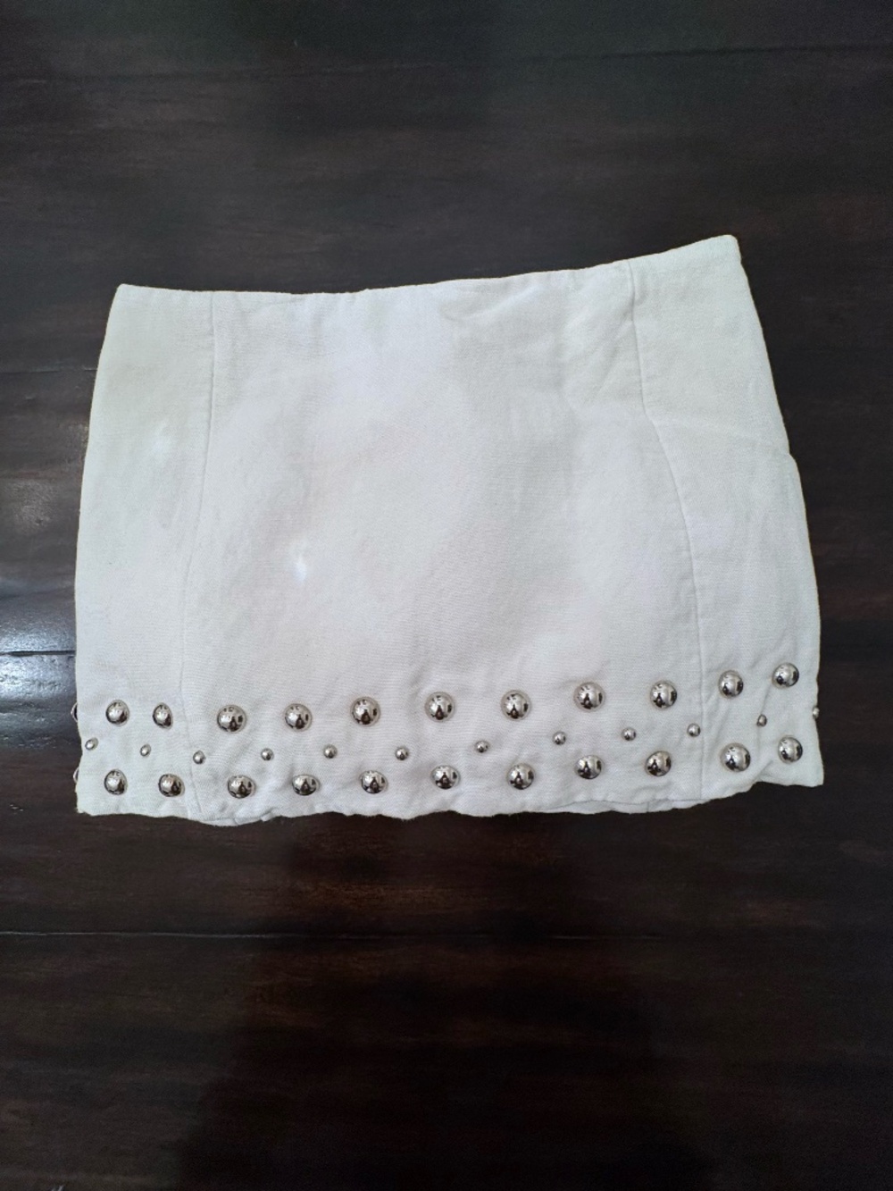 Jill Stuart Collection White Denim Silver Studded Tiered Ruffle Mini Skirt 0